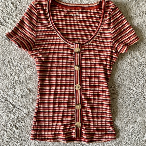 Hollister Ribbed Striped Button Down Short Sleeve